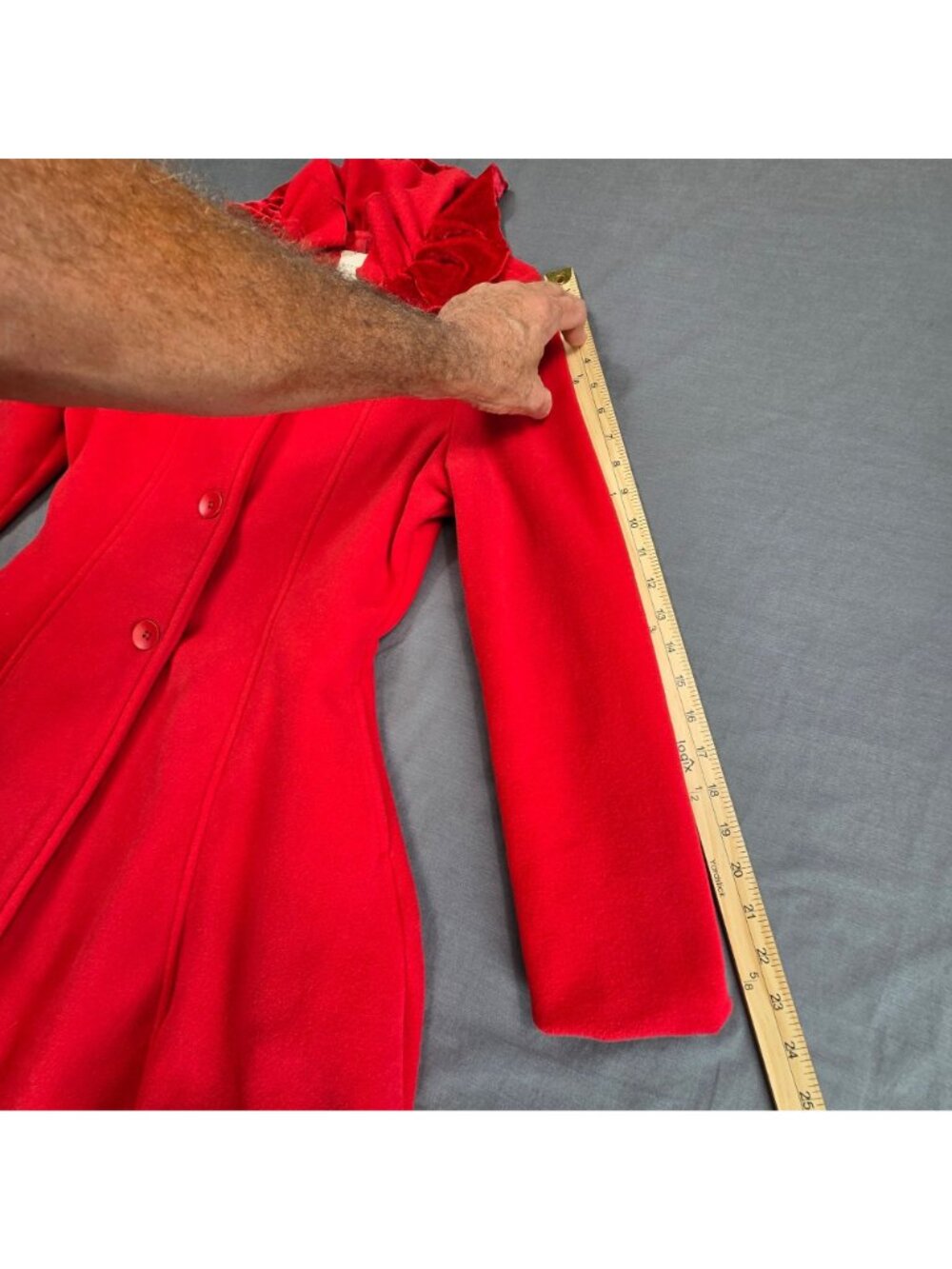 Copper Key Girls 14/16 Long Coat Red Christmas Holiday Velvet Ruffle Collar - Picture 6 of 6